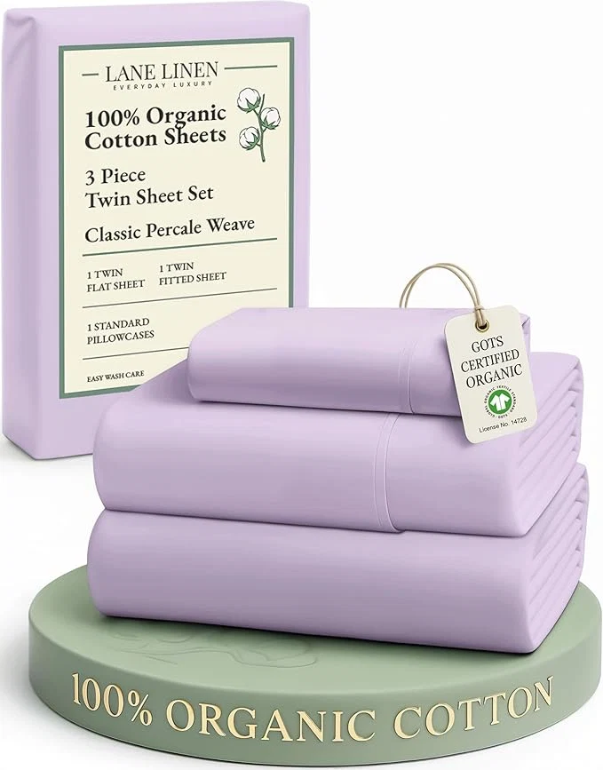 Healthy LANE LINEN Organic Cotton Sheets Set Twin Size Classic Percale Weave Breathable Naturally Temperature Regulating Cotton Sheet Set Low Pill Fade Resistant Deep Pocket Twin Sheets-Orchid Petal