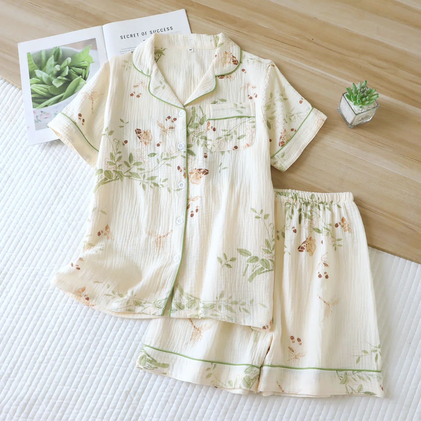 Comfortable Ownkoti Butterfly Leaf Print Cotton Pajama Set Excellent