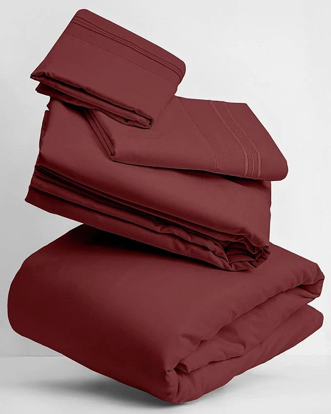 Refined Mellanni Twin XL Sheets Set - 3 PC Iconic Collection Bedding - Hotel Luxury Extra Soft Cooling Bed Sheets - Wrinkle Fade Stain Resistant Twin Extra Long Burgundy Functional