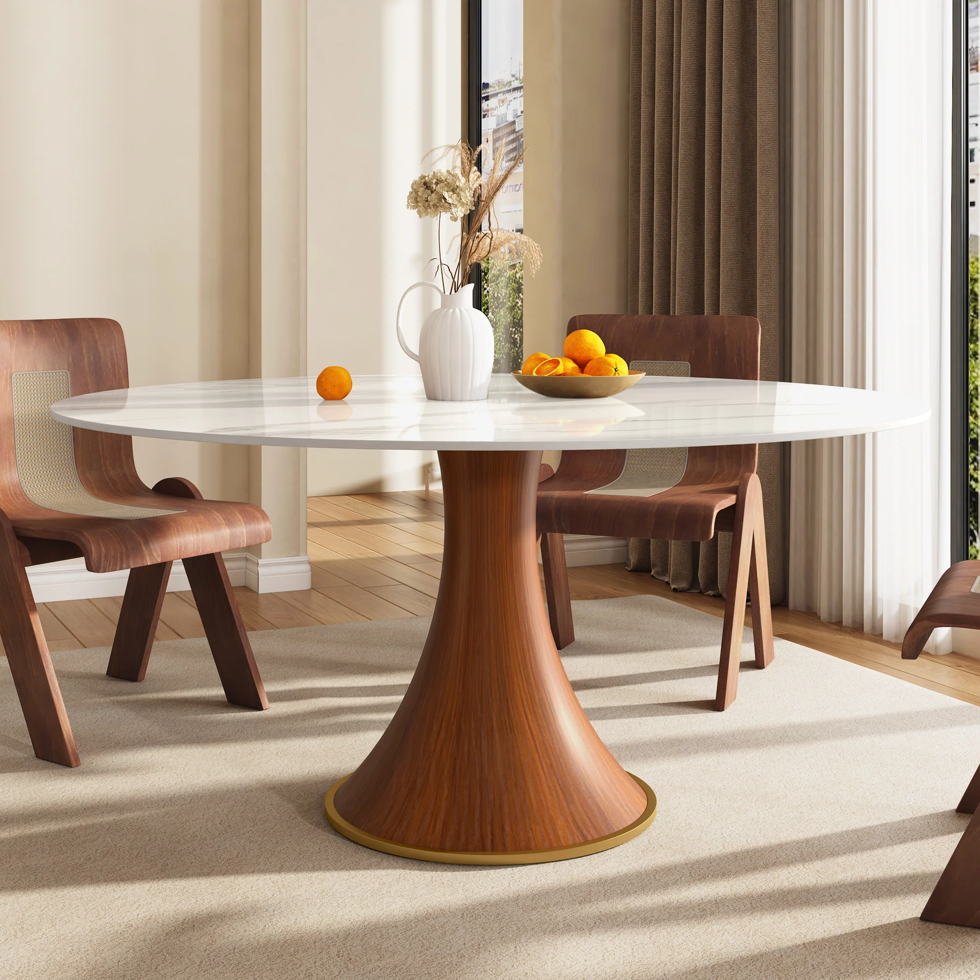 Genuine Ownkoti Mid-Century Modern Round Dining Table For 4-8 People Casual