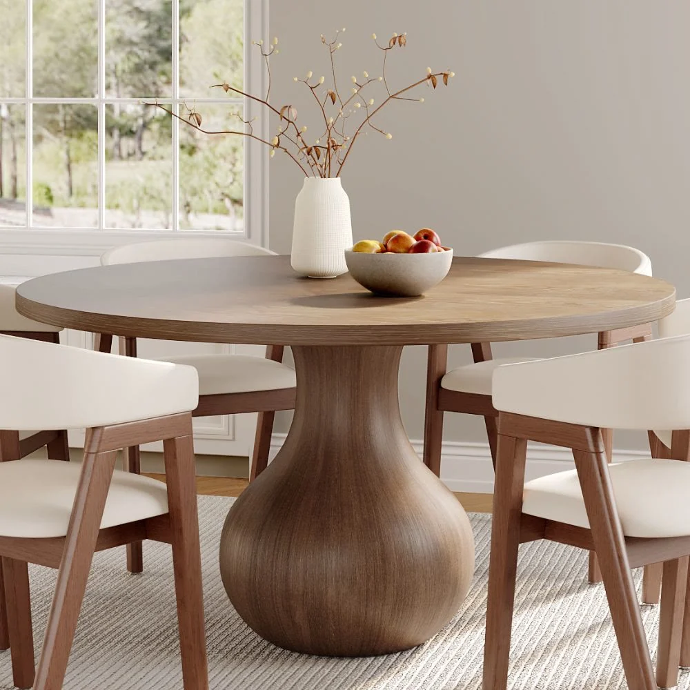 Breathable Ownkoti Luxury Gray Mid-Century Space-Saving Round Kitchen Table For 4 Modern