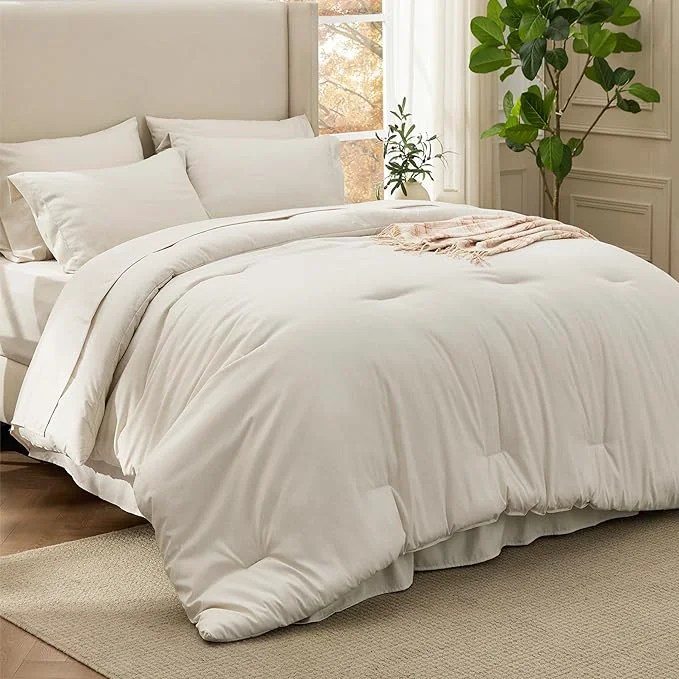 Fine Crafted Bedsure Queen Comforter Set Beige - Bed in a Bag Queen Size Bedding 7 Pieces Cationic Dyed Bed Set Gift for Family Beige Soft Bedding for All Seasons Comforter with Sheets Pillowcases amp Shams Healthy