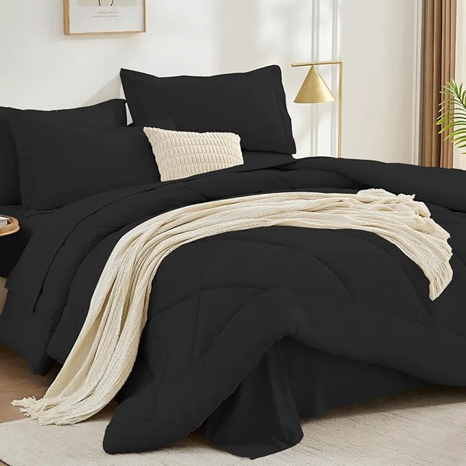 Versatile FUANNA 7 Pieces Full Size Comforter Sets All Season Bedding Sets Full Size Luxury Soft Bed in a Bag with Comforter Flat Sheet Fitted Sheet Pillowcases amp Pillow Shams Black Outstanding