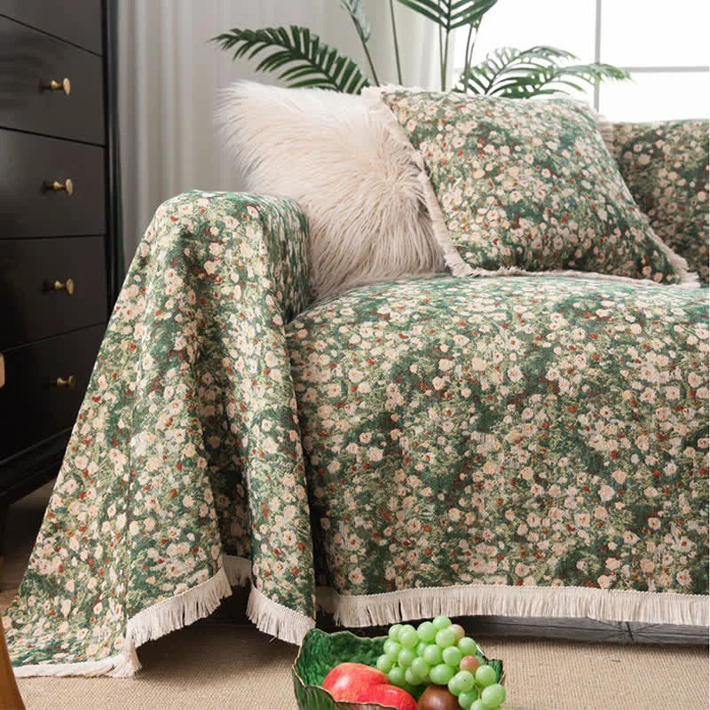 Outstanding Ownkoti Green Floral Farmhouse Tassel Sofa Protector Traditional
