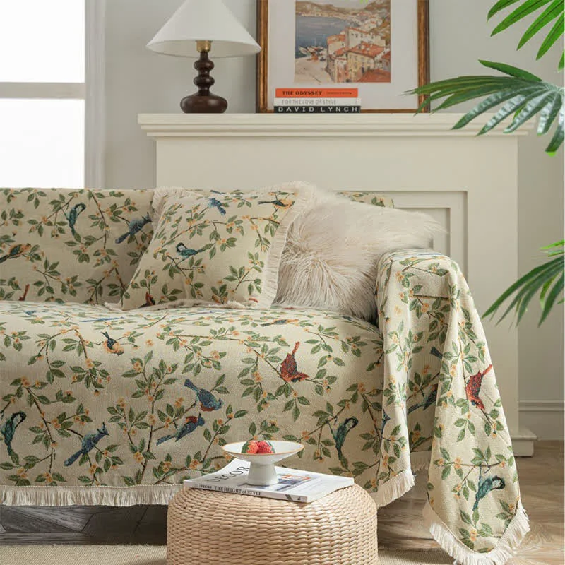 Luxury Ownkoti Tassel Floral Bird Soft Sofa Protector Comfortable