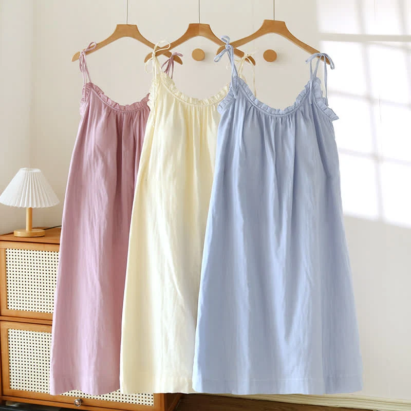 Sophisticated Ownkoti Ruffle Trim Cotton Camisole Nightdress Flexible