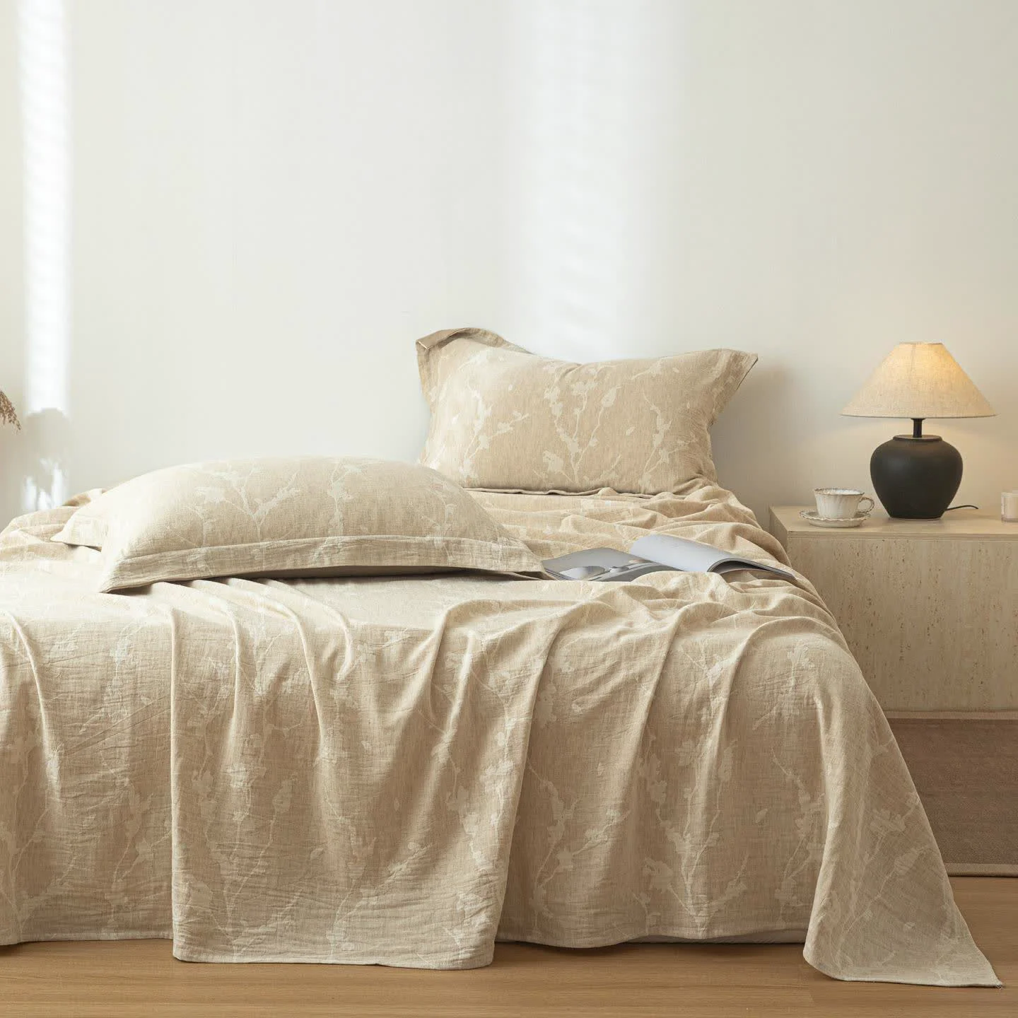 Secure Ownkoti Floral Branch Textured Cotton Linen Bedspread Casual