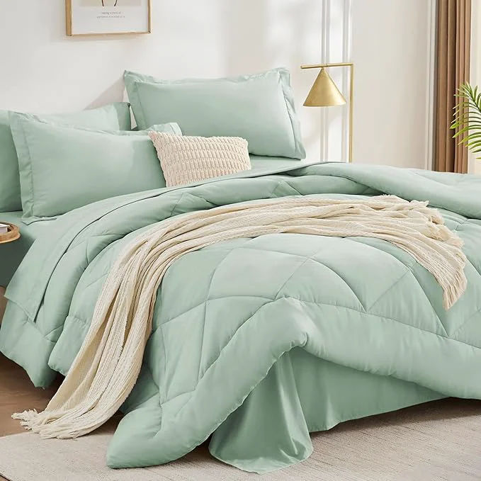 Dependable FUANNA 7 Pieces Full Size Comforter Sets All Season Bedding Sets Full Size Luxury Soft Bed in a Bag with Comforter Flat Sheet Fitted Sheet Pillowcases amp Pillow Shams Sage Green Selected