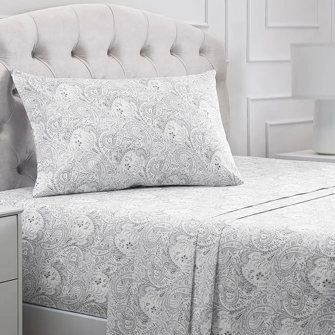 Fast Mellanni Twin Sheets Set - 3 PC Iconic Collection Bedding - Hotel Luxury Extra Soft Cooling Bed Sheets - Wrinkle Fade Stain Resistant Twin Paisley Gray Recyclable