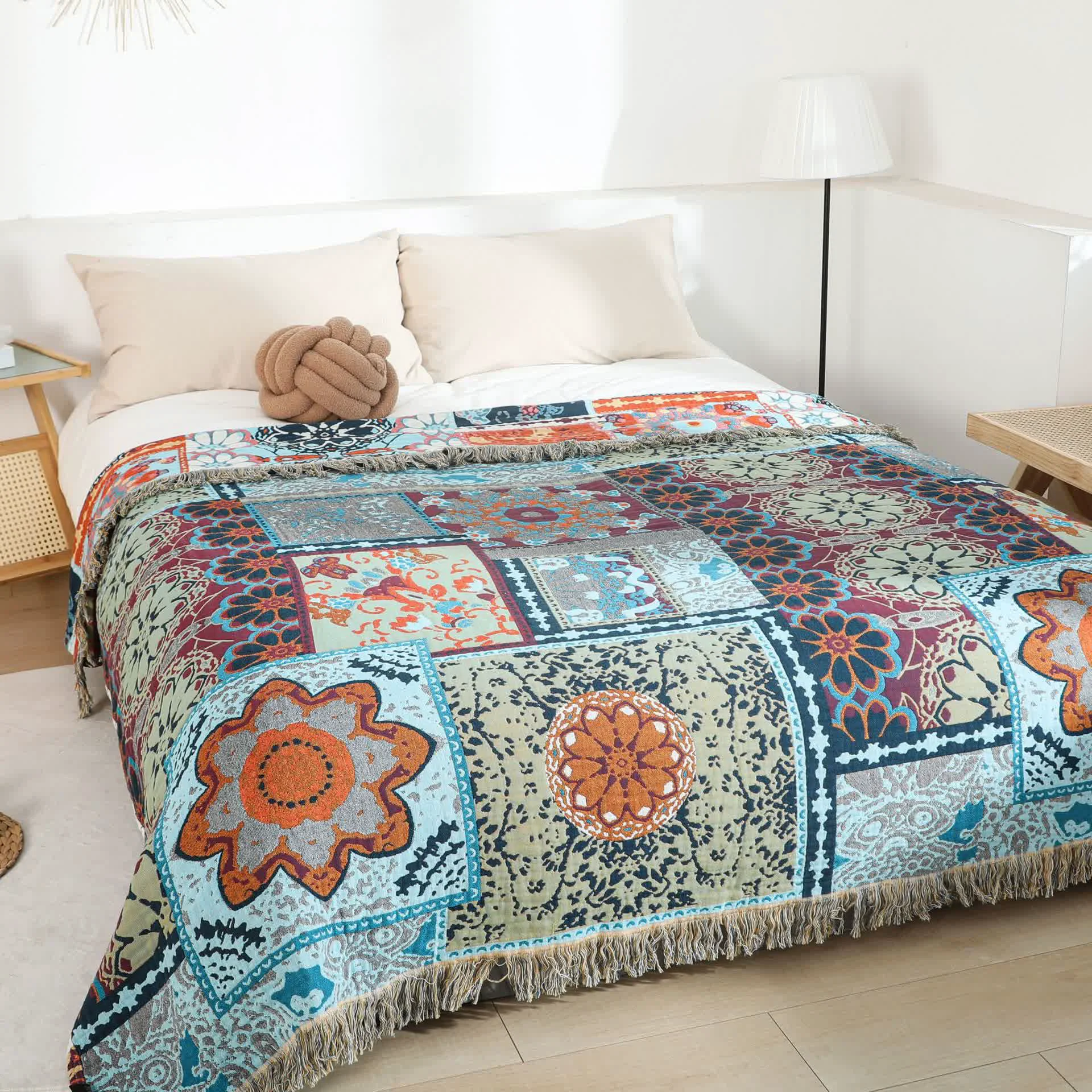 Professional Ownkoti Boho Patchwork Mandala Cotton Reversible Quilt Premium Material