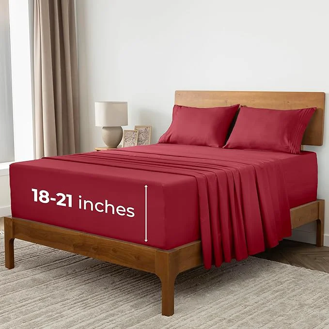 Mellanni Extra Deep Full Sheets - 4 PC Iconic Collection Bedding - Hotel Luxury Ultra Soft Cooling Bed Sheets - Wrinkle Fade Stain Resistant Full Brick Red Verified
