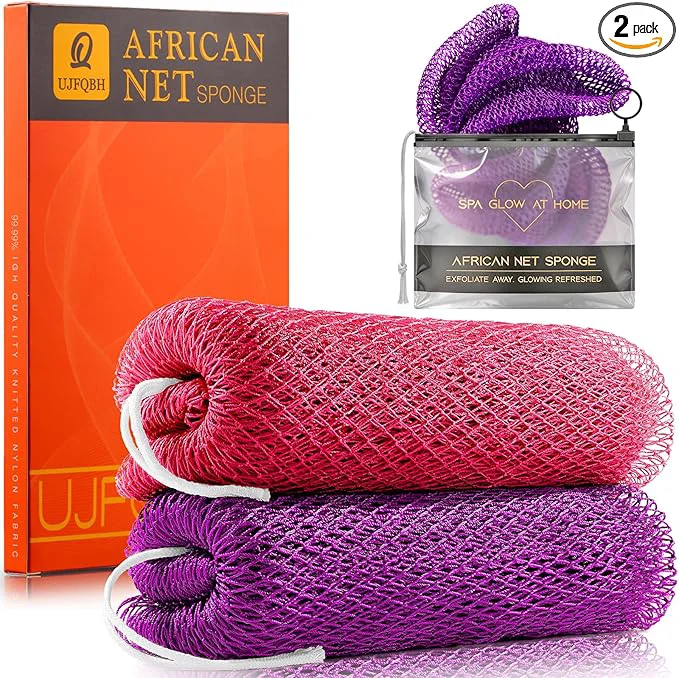 Organic UJFQBH African Net Sponge 2-Pieces Exfoliating Body Scrubber Clean