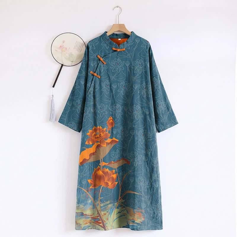 Premium Ownkoti Vintage Lotus Cotton Double Gauze Nightdress High-Quality