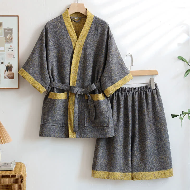 Official Ownkoti Unisex Grey Geometric Cotton Kimono Nightwear World-Class