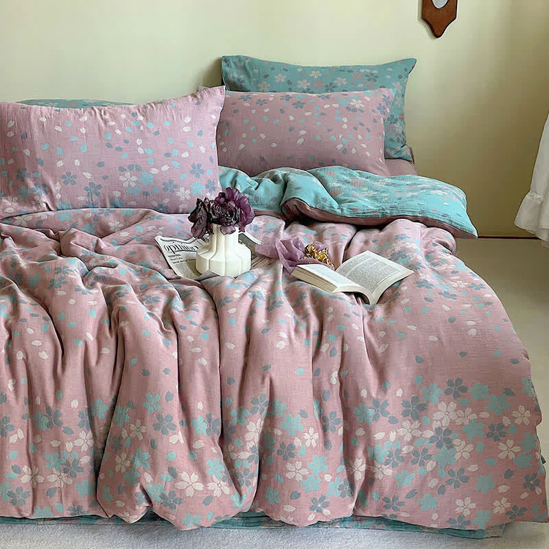Detailed Ownkoti Cherry Blossom Cotton Gauze Bedding Set 4PCS First-Class