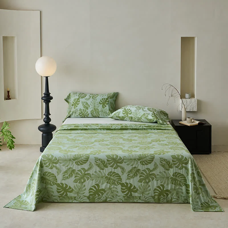 Trusted Ownkoti Green Monstera Cotton Gauze Jacquard Bedspread Fashionable