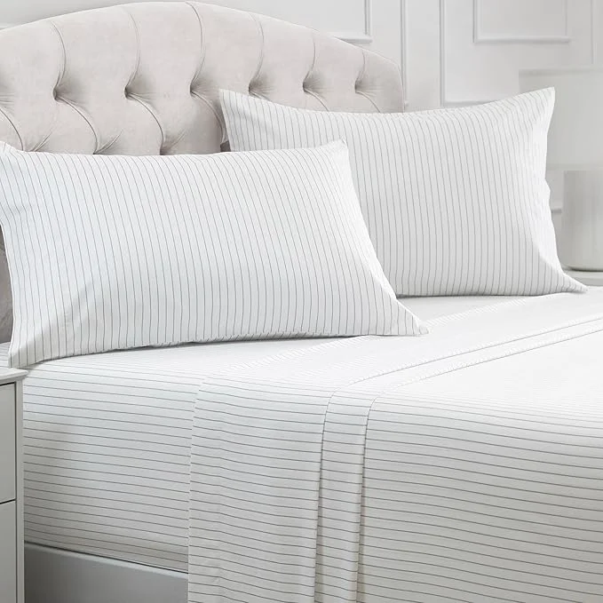 Carefully Designed Mellanni King Sheets Set - 4 PC Iconic Collection Bedding - Hotel Luxury Extra Soft Cooling Bed Sheets - Wrinkle Fade Stain Resistant King Pinstripe Gray Specialty