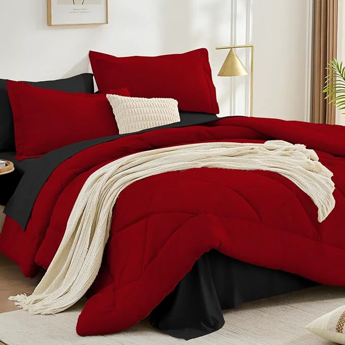 Green FUANNA 7 Pieces California King Size Comforter Set All Season Bed in a Bag Cal King Size Luxury Soft Bedding Sets with Comforter Flat Sheet Fitted Sheet Pillowcases amp Pillow Shams Red amp Black Versatile