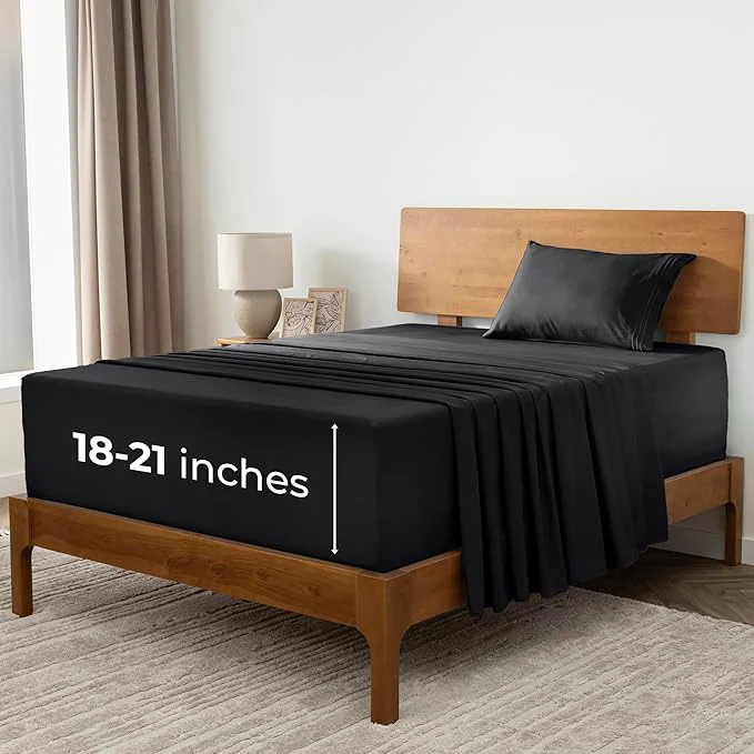 Detailed Mellanni Extra Deep Twin Sheets - 3 PC Iconic Collection Bedding - Hotel Luxury Ultra Soft Cooling Bed Sheets - Wrinkle Fade Stain Resistant Twin Black Flexible