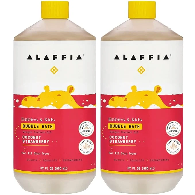 Official Alaffia Bubble Bath for Babies Kids Coconut Strawberry 2-Pack – Long-Lasting Modern