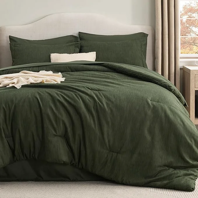 Comfortable Bedsure King Size Comforter Set Dark Green - Bed in a Bag King Bedding 7 Pieces Cationic Dyed Bed Set Dark Green Soft Bedding for All Seasons Comforter with Sheets Pillowcases amp Shams Smooth