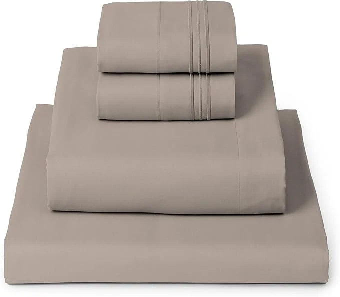 Clean Mellanni Queen Sheets Set - 4 PC Iconic Collection Bedding - Hotel Luxury Extra Soft Cooling Bed Sheets - Wrinkle Fade Stain Resistant Queen Tan Prestigious