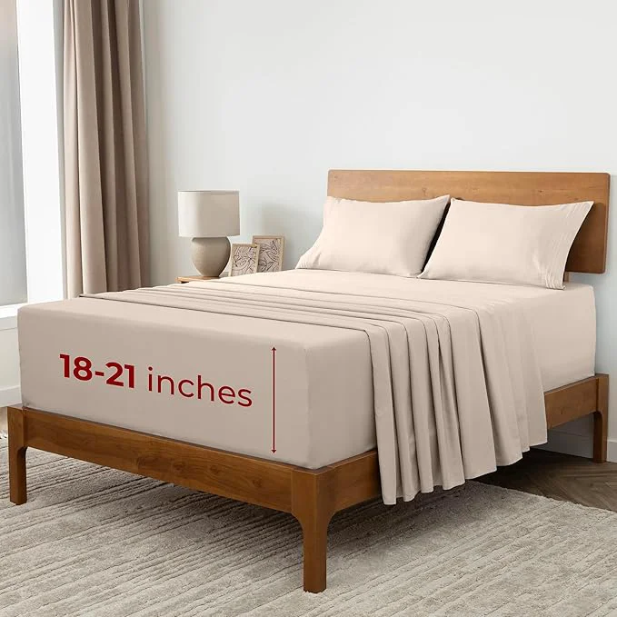 Efficient Mellanni Extra Deep Full Sheets - 4 PC Iconic Collection Bedding - Hotel Luxury Ultra Soft Cooling Bed Sheets - Wrinkle Fade Stain Resistant Full Beige Elite