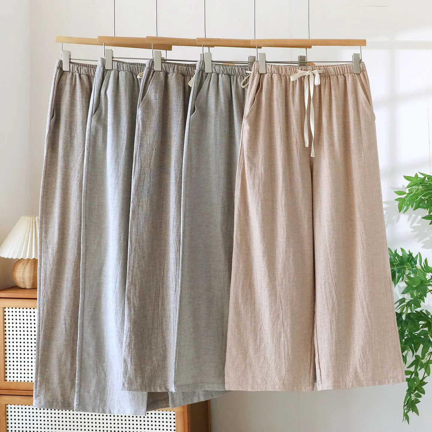 Original Ownkoti Couple Matching Cotton Linen Lounge Pants Refined