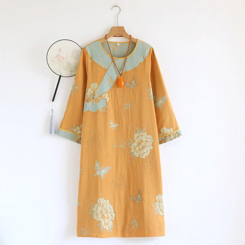 Fast Ownkoti Yellow Peony Cotton Gauze Loose Nightdress Smart