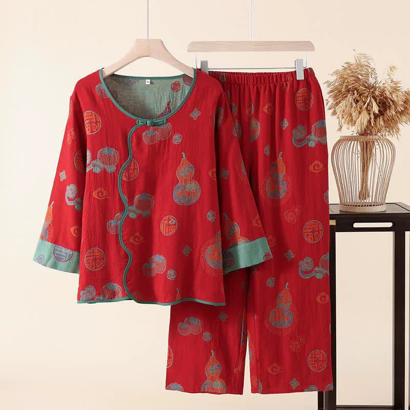 Clean Ownkoti Oriental Style Gourd Persimmon Cotton Sleepwear Fashionable