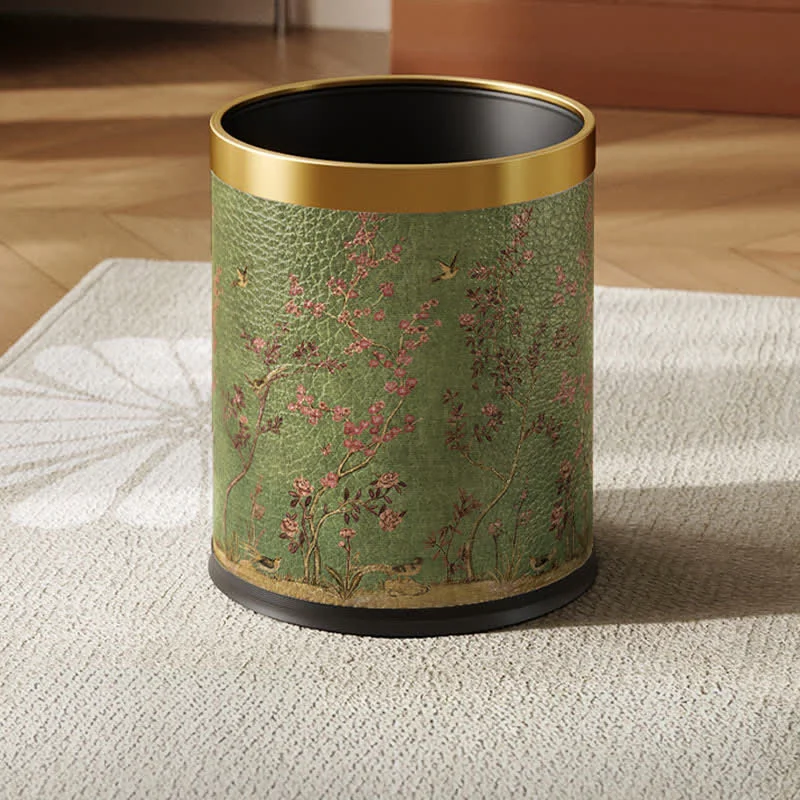 Traditional Ownkoti Green Pastoral Bird Durable Trash Bin Natural