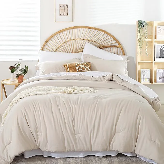 Relaxed weigelia Full Size Comforter Set 7 Pieces Beige Comforter Set Comforters Full Size Microfiber Comforter Soft All Season with Sheets Lightweight Fluffy Bedding Set for Women and Men First-Class