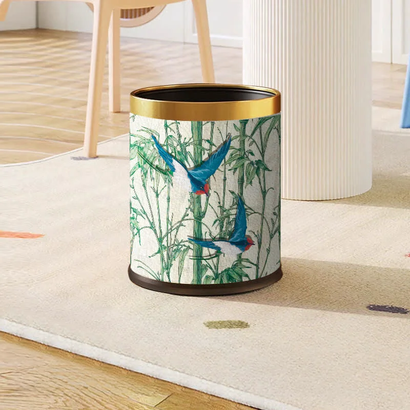 Artisan Ownkoti Rural Bamboo Bird Stainless Steel Trash Can Soft