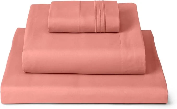 Secure Mellanni Twin XL Sheets Set - 3 PC Iconic Collection Bedding - Hotel Luxury Extra Soft Cooling Bed Sheets - Wrinkle Fade Stain Resistant Twin Extra Long Coral Minimalist