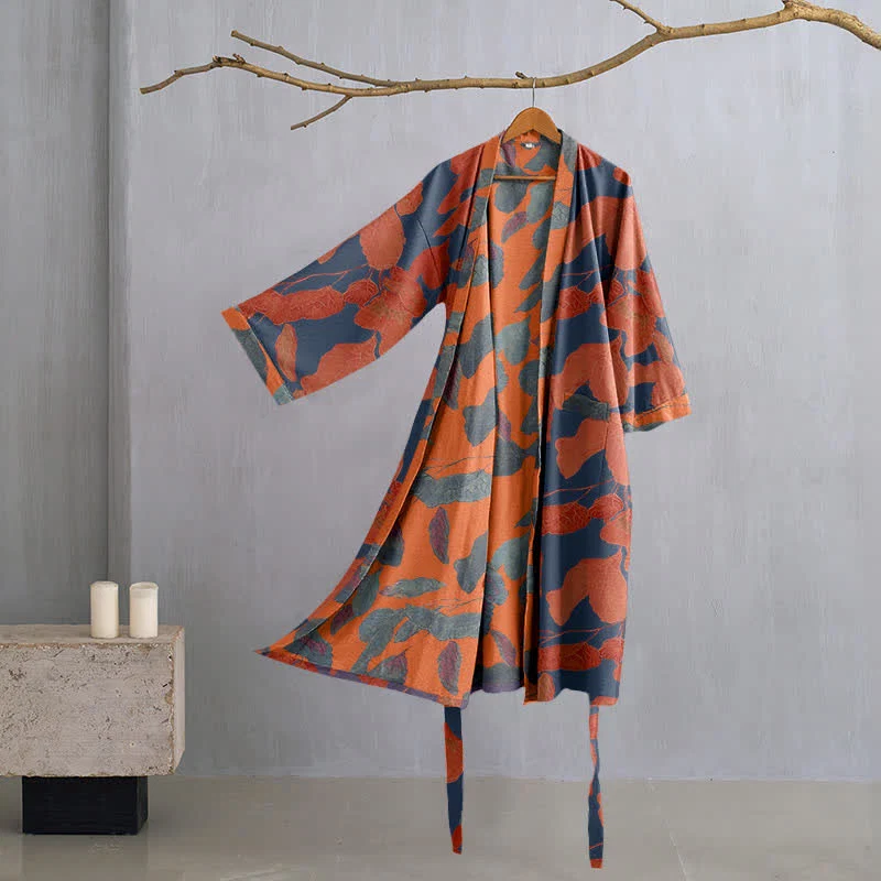 Luxury Ownkoti Botanical Leaf Cotton Gauze Kimono Robe Practical
