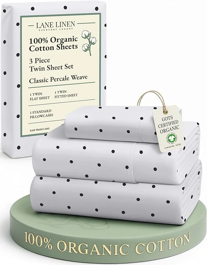 Trusted LANE LINEN Organic Cotton Twin Sheets Set - 3 PC Bedding Sheets amp Pillowcases - Breathable amp Cooling Bed Sheets - Deep Pocket up to 15 quot Sheets for Twin Size Bed Polka Dot Black Genuine