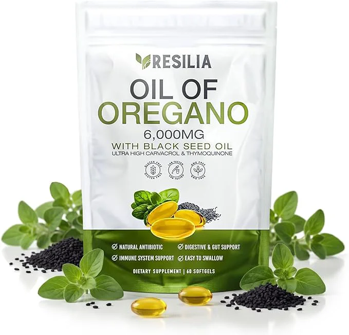 World-Class Resilia Softgels with Black Seed Oil 6000mg – Organic Oregano Oil Capsules Detailed
