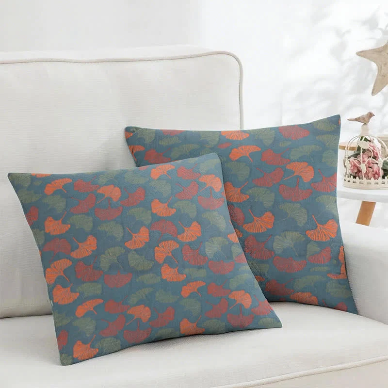 Versatile Ownkoti Ginkgo Cotton Gauze Jacquard Square Pillowcases 2PCS Natural