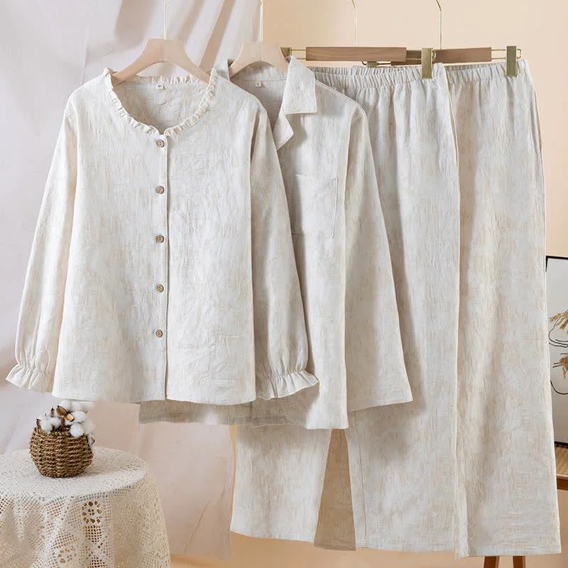 Premium Material Ownkoti Matching Minimalist Cotton Linen Loungewear Set Consistent