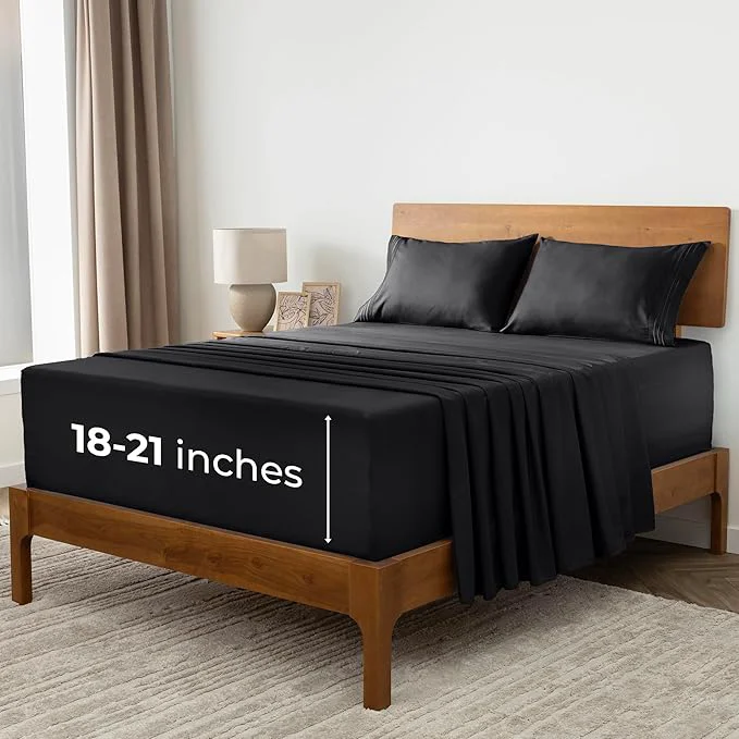 Genuine Mellanni Extra Deep Full Sheets - 4 PC Iconic Collection Bedding - Hotel Luxury Ultra Soft Cooling Bed Sheets - Wrinkle Fade Stain Resistant Full Black High-Quality