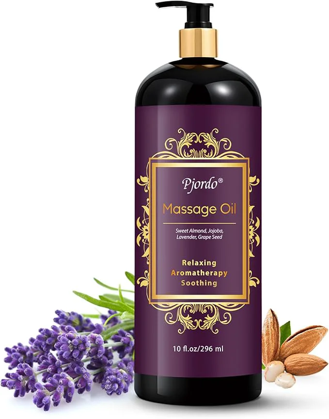 Effective Pjordo Aromatherapy Lavender Massage Oil 10 fl oz Relaxing Massage Oil Easy-to-Use