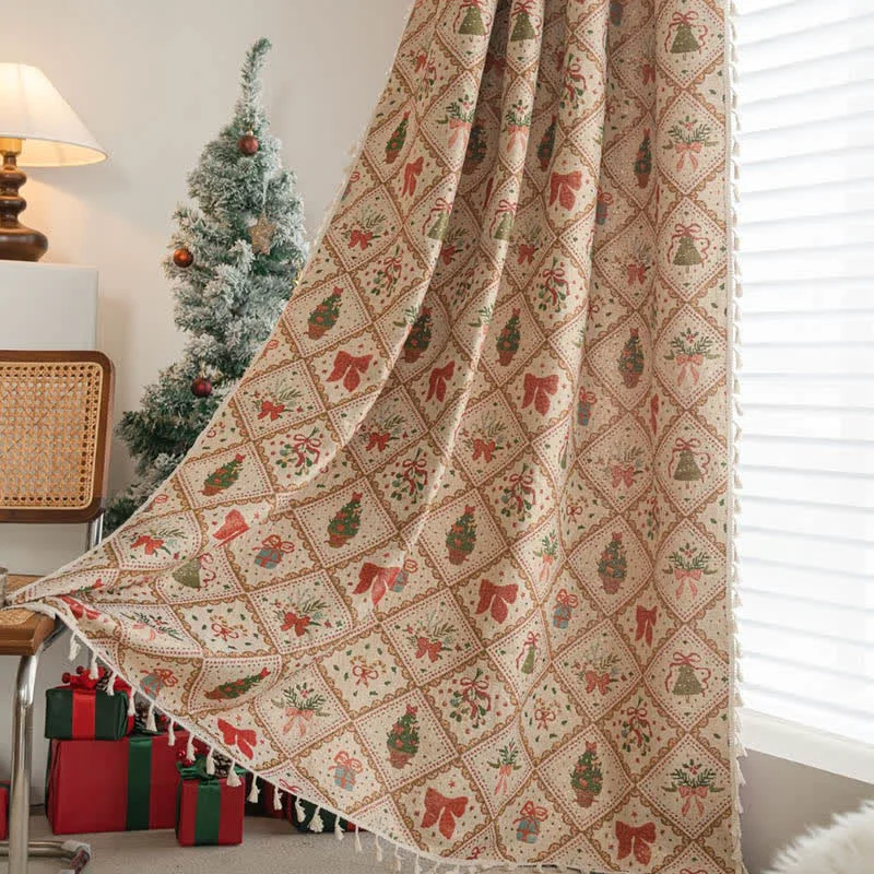 Top-Quality Ownkoti Christmas Tree amp Bow Print Holiday Curtain Original
