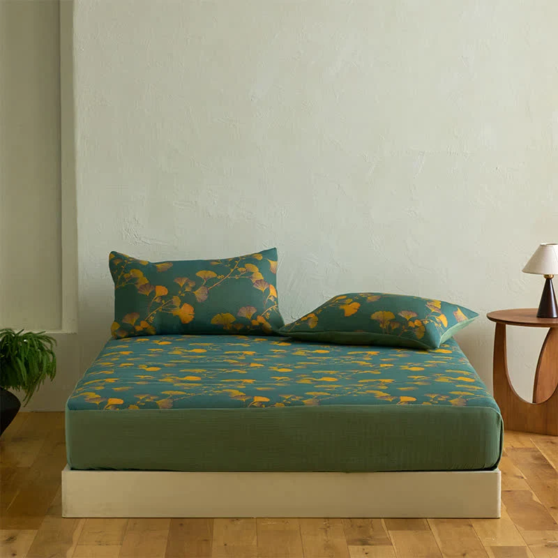 Lightweight Ownkoti Large Ginkgo Leaf Cotton Fitted Sheet Soft