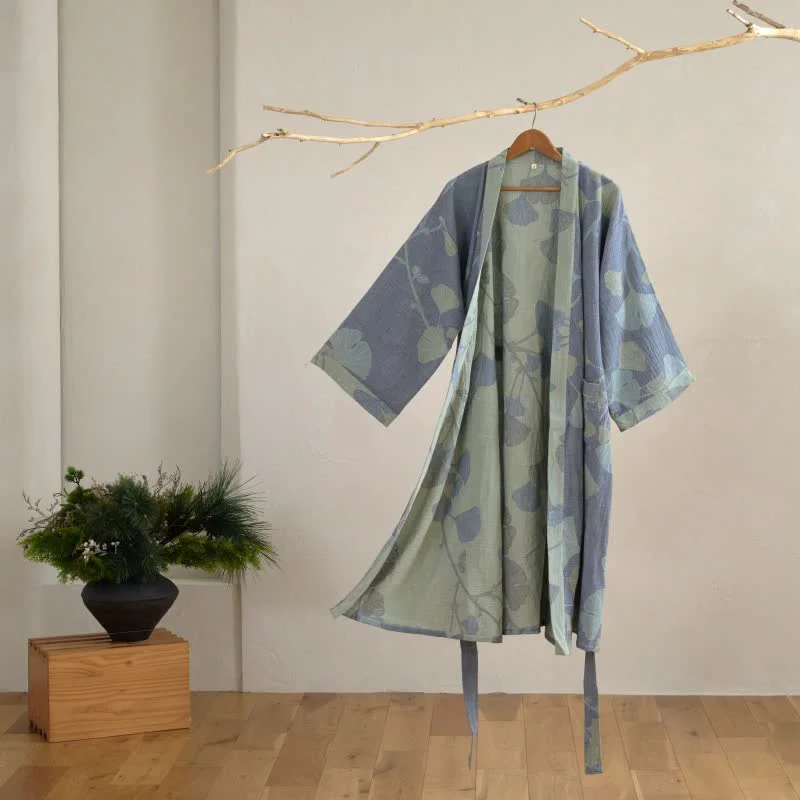 Verified Ownkoti Ginkgo Leaf Organic Cotton Kimono Robe Fast