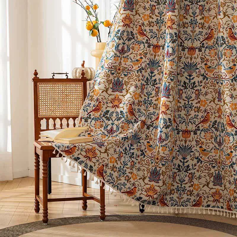 Verified Ownkoti Vintage Botanical Bird Tassel Curtain Refined