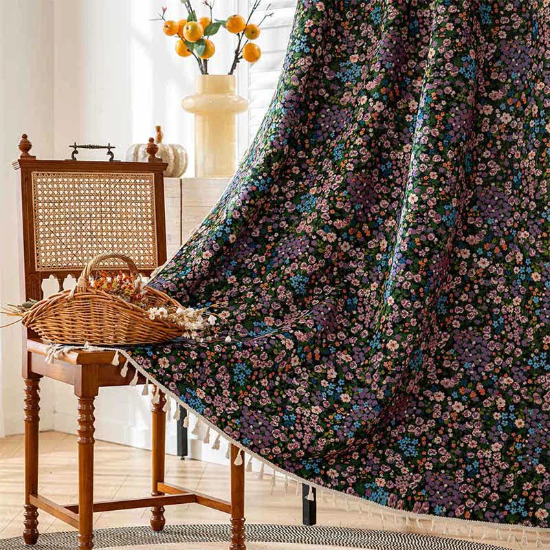 Green Ownkoti Cherry Blossoms Print Tassel Curtain Recyclable