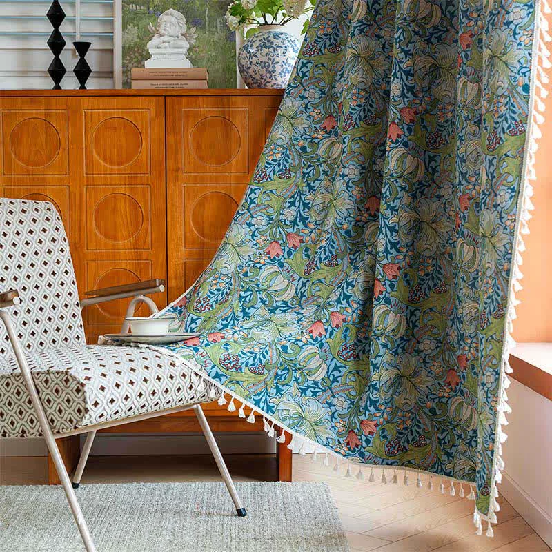 Selected Ownkoti Vintage Lily Print Tassel Curtain Trendy