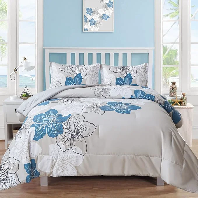 Responsible Menghomeus California King Comforter Set Blue Floral Comforter Botanical Bedding Sets Cal King Soft Microfiber Bed Comforter Set for All Season 3 Pieces 1 Comforter 2 Pillowcases Professional