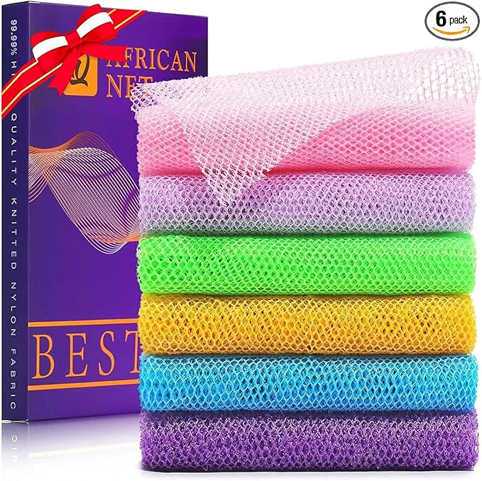 Relaxed UJFQBH 6 Pieces African Bath Sponge African Net Long Net Bath Sponge Top-Quality