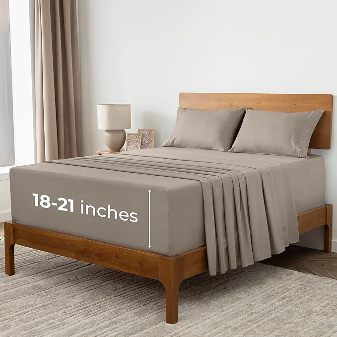 Advanced Mellanni Extra Deep California King Sheets - 4 PC Iconic Collection Bedding - Hotel Luxury Ultra Soft Cooling Bed Sheets - Wrinkle Fade Stain Resistant Cal King Tan Versatile